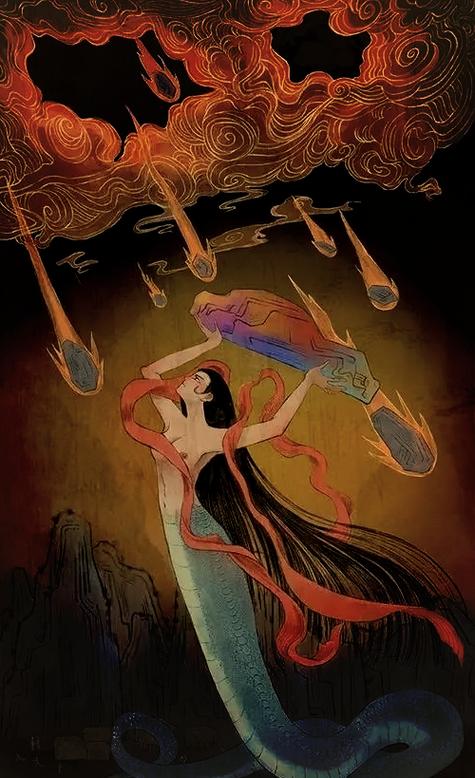 女娲赤身无衣的精美图片_女娲嫦娥时尚风，你喜欢雕塑还是插画？