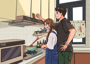 情侣做饭图片漫画_情侣厨房协作出美食，温馨有爱超甜蜜！